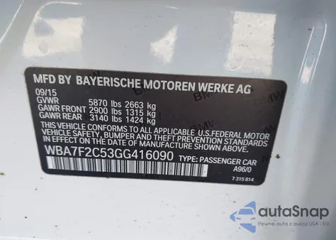 2016 BMW 750I xDrive from USA, damaged, VIN WBA7F2C53GG416090